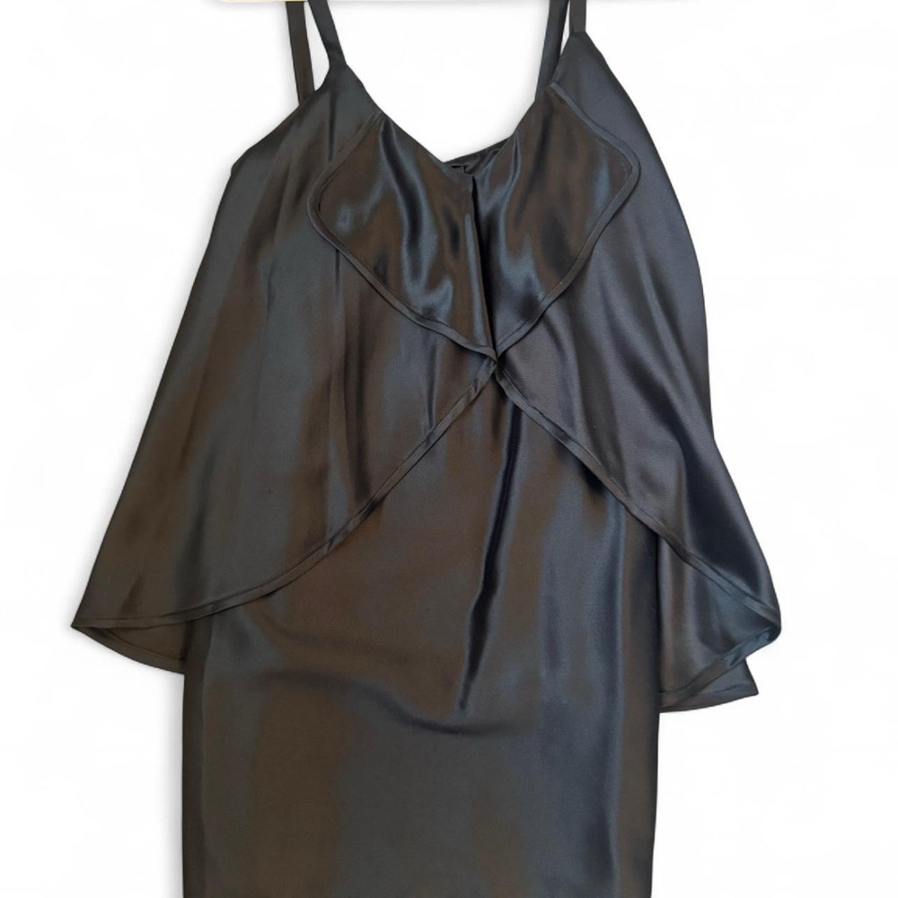 Cynthia Rowley Silk Black Slip Dress with Draped Overlay